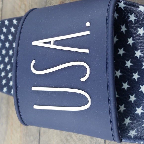 rar dunn USA Slides Sandals Navy White Patriotic - Picture 7 of 8